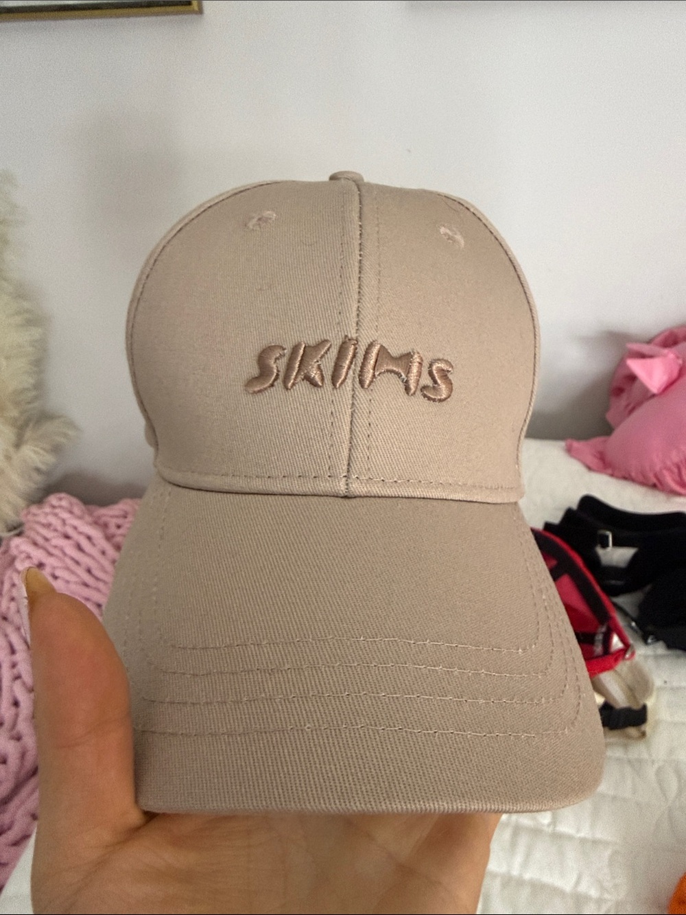 SKIMS Kids Neutral Beige Baseball Hat with Embroidered Logo